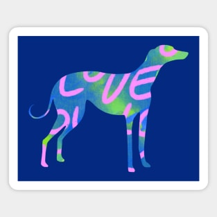 Blue and green with light pink love letters Greyhound dog Magnet